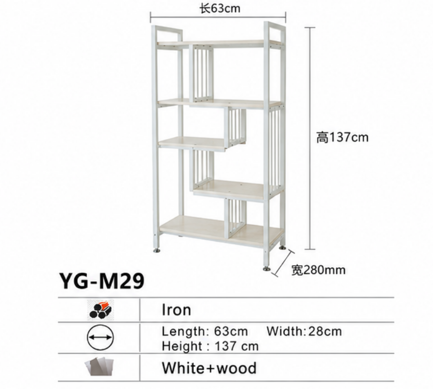YG-M29 white metal and wood 4-tier display shelf for shoes bags in store