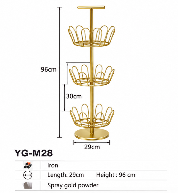 YG-M28 gold 3-tier rotating wire basket display stand for accessories